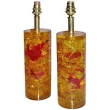 Pair of Orange Crackled Resin Table Lamps