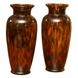Pair of large faux tortoiseshell glass vases