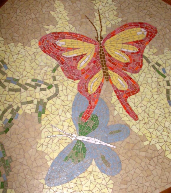 American 1950's mosaic boomerang shaped coffee table.