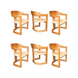 Set of 6 "Onassis Chairs" in Hand Tooled Oak by Karl Springer