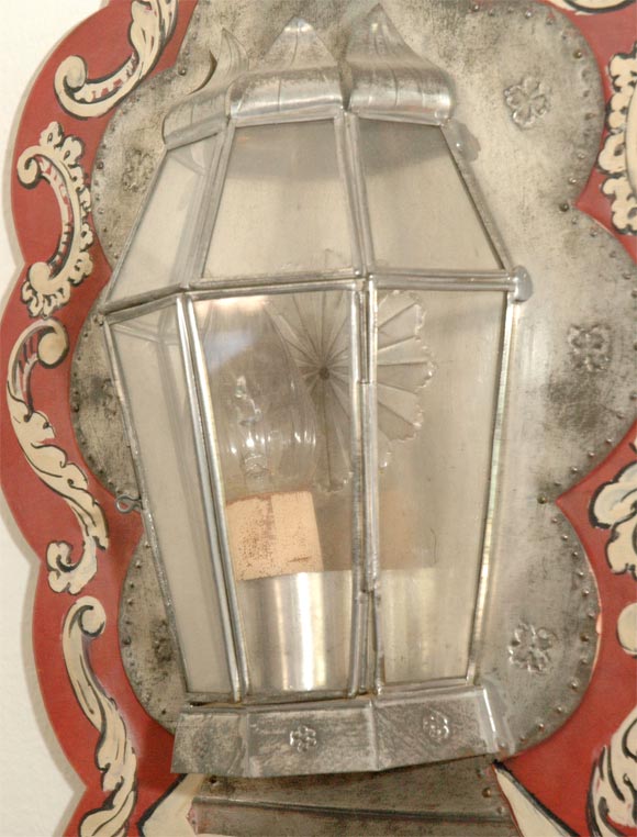 A Pair of Glass and Wood Decorative Wall Lanterns 3