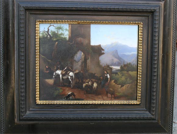 Italian Early 19th Century Painting on Copper of a Tyrolean Scene with Ruin For Sale