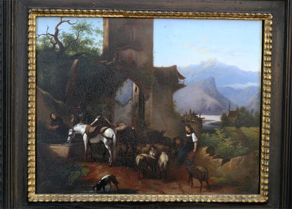 Early 19th Century Painting on Copper of a Tyrolean Scene with Ruin In Good Condition For Sale In Hudson, NY