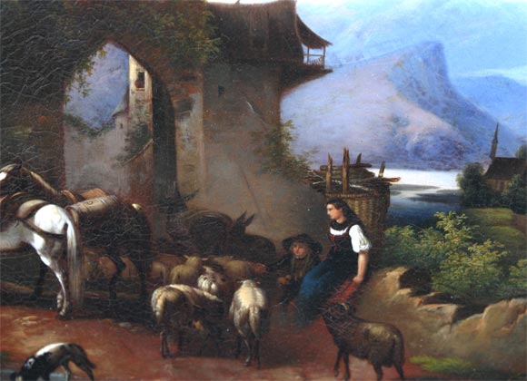 Early 19th Century Painting on Copper of a Tyrolean Scene with Ruin For Sale 4