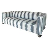 Antique 1920S SOFA UPHOLSTERED IN 19THC FRENCH TICKING-GREAT FORM