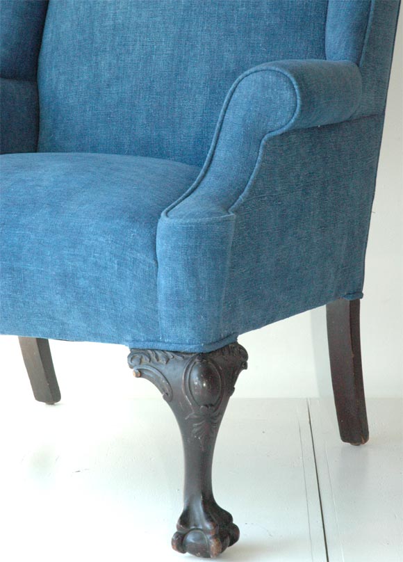 18th Century and Earlier 18THC NEW ENGLAND CHIPPENDALE HIGH BACK WING CHAIR