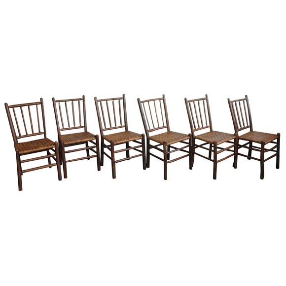 SET OF SIX SIGNED OLD HICKORY CHAIRS WITH ORIGINAL WOVEN SEATS