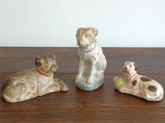 19THC ORIGINAL PAINTED REDWARE DOGS FROM NEW ENGLAND