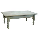 19THC BLUE/GREY PAINTED COFFEE/FARM TABLE FROM NEW ENGLAND