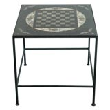 Antique 19THC ORIGINAL SLATE GAMEBOARD/ TABLE WITH IRON BASE FRAME