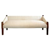 Antique EARLY 19THC SOFA IN HICKORY & UPHOLSTERED IN HOMSPUN LINEN
