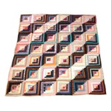 Vintage BEAUTIFUL PASTEL LOG CABIN QUILT SIGNED & DATED 1932