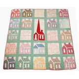 Used RARE SCHOOLHOUSE QUILT WITH CHURCH IN CENTER