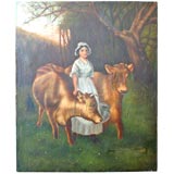 19th century oil painting of Country Maiden