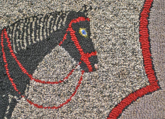 Red and Black Hooked Horse Rug