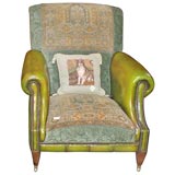 Green Leather and Kilim Club Chair