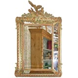 Antique French Gilded Wood Beveled Mirror with Bird Motif