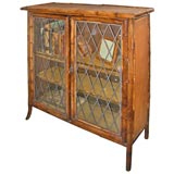 Antique Bamboo and Rattan Bookcase with Glass Trellised Doors