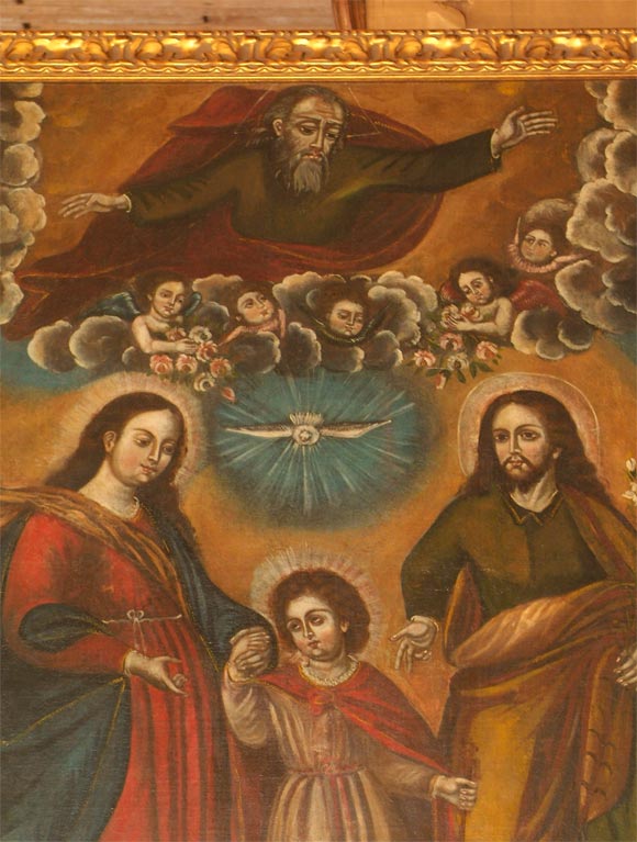 Peruviano Grande dipinto religioso coloniale spagnolo del 18° secolo in vendita