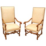Vintage Pair of Louis XIV Style Walnut Carved Fauteuils
