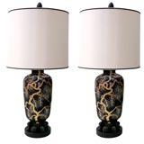 A Pair of Chinese Moderne Large Table Lamps with Gilt Decoration