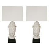 A Pair of Blanc de Chine QuanYin Table Lamps