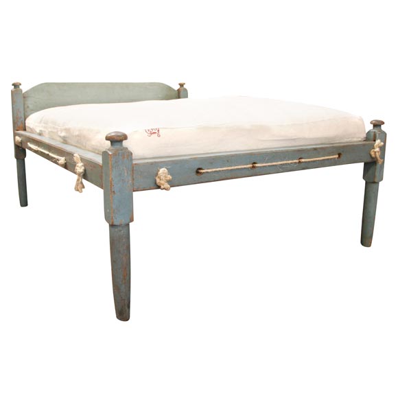 19THC ORIGINAL BLUE PAINTED ROPE BED at 1stDibs