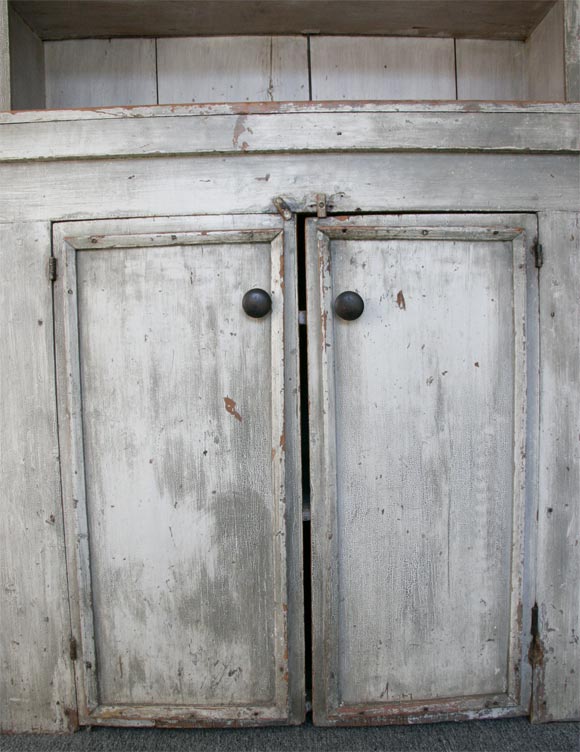 19THC  ORIGINAL WHITE/GREY PAINTED COUNTRY PEWTER CUPBOARD 1