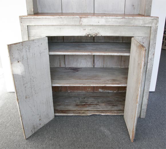 19THC  ORIGINAL WHITE/GREY PAINTED COUNTRY PEWTER CUPBOARD 2