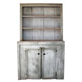 Antique 19THC  ORIGINAL WHITE/GREY PAINTED COUNTRY PEWTER CUPBOARD