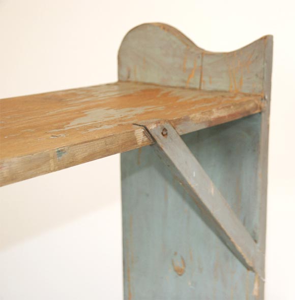 19THC ORIGINAL SAGE GREEN PAINTED BUCKET BENCH/SHELF 3