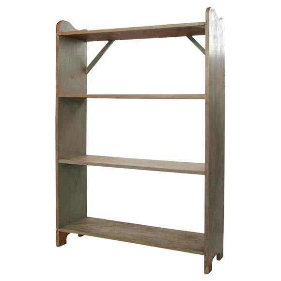 19THC ORIGINAL SAGE GREEN PAINTED BUCKET BENCH/SHELF