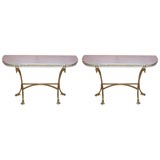 Pair of Marble Top Bronze Mounted Eagle Leg Consoles