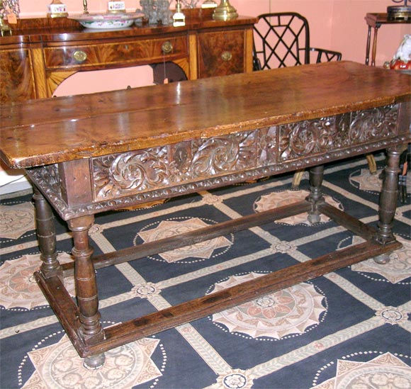 Italian Walnut Carved Library Table