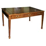 English Yew Wood Leather Top Partners Writing Table