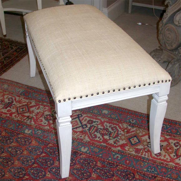 White Painted Bench with Raffia Upholstered Seat