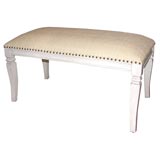 White Painted Bench with Raffia Upholstered Seat