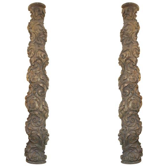 Pair of Twist Carved Half Columns