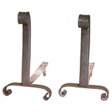 hand wrought S curve andirons