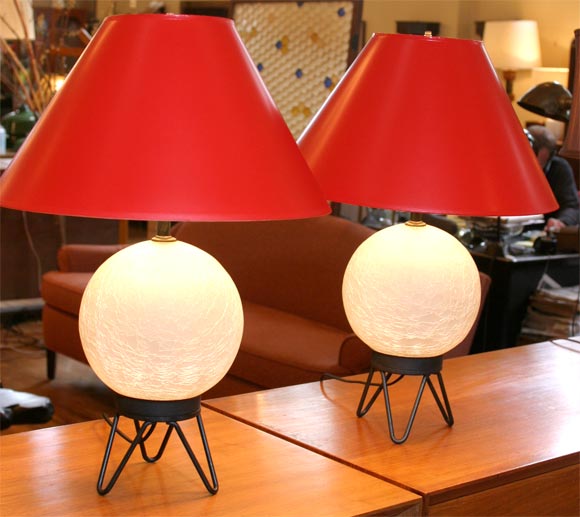 Pair crackle glass globe lamps