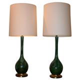 Vintage LARGE PAIR OF HAEGER LAMPS WITH A PEACOCK GLAZE