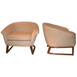 PAIR OF LOW UPHOLSTERED CLUB  CHAIRS