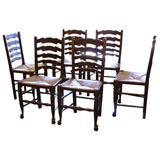 Set of Six Country Oak Ladderback Chairs