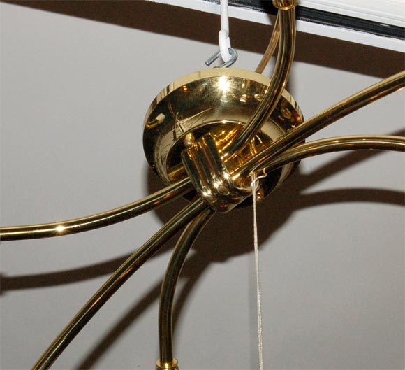 Brass Cristal de Sevres Six Light Flushmount Chandelier