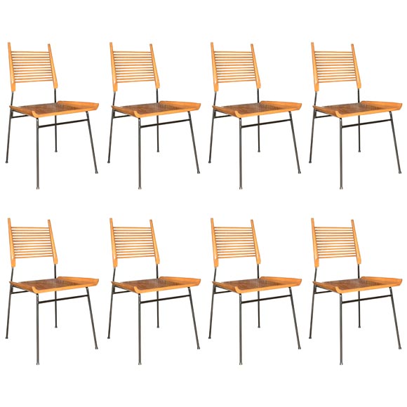 Paul McCobb set of  blonde and iron dining chairs