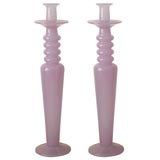 Pair of Handblown Lavender Glass Candlesticks
