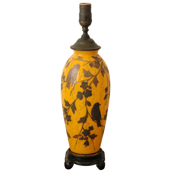 C. 1920 Silver Overlay on Orange Glass Lamp
