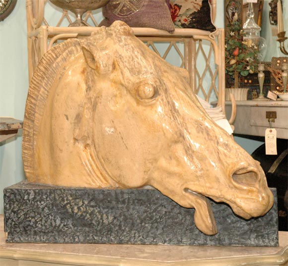 Lifesize Cast Resin Horsehead on Granite Looking Base