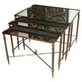 Set of Three Brass Nesting Tables with Antique Mirror Tops