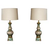 Very Nice Pair of 40's Hand-painted Porcelain Lamps